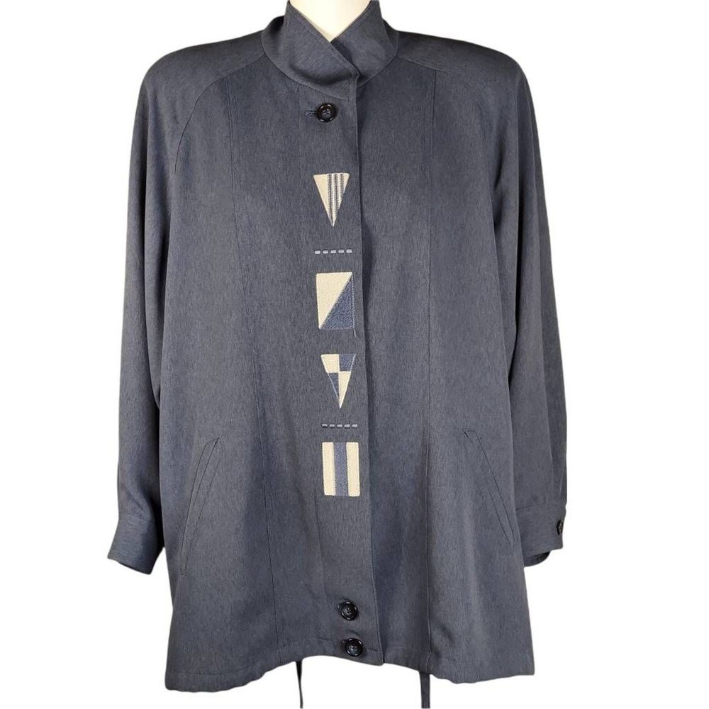 Japanese Designer Womens Jacket Coat Blue Geometric Design Size 9AR / Small